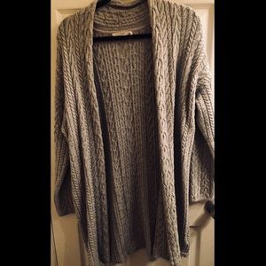 light gray chunky, long cardigan.